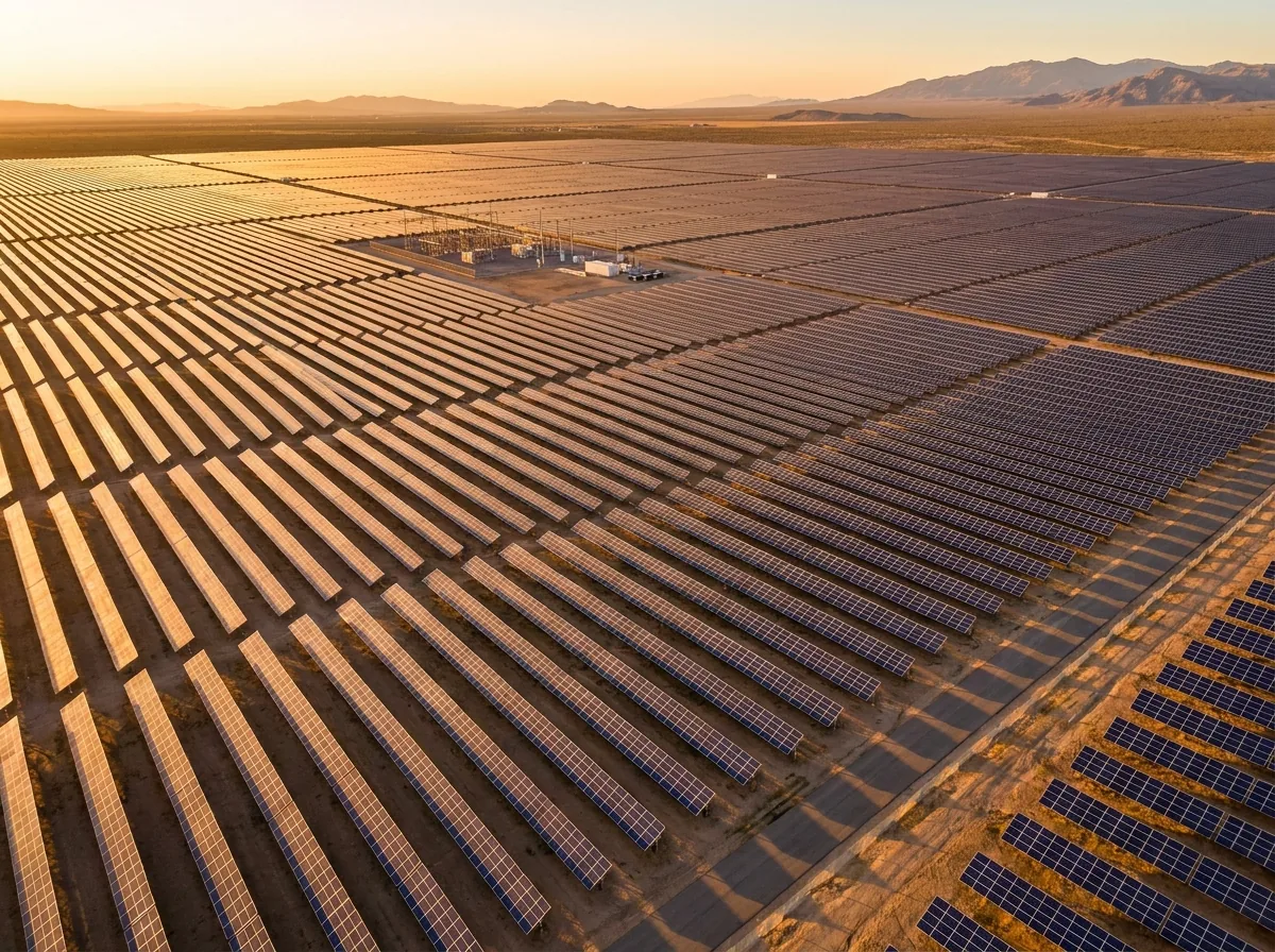 Vista aérea de un parque solar de gran escala